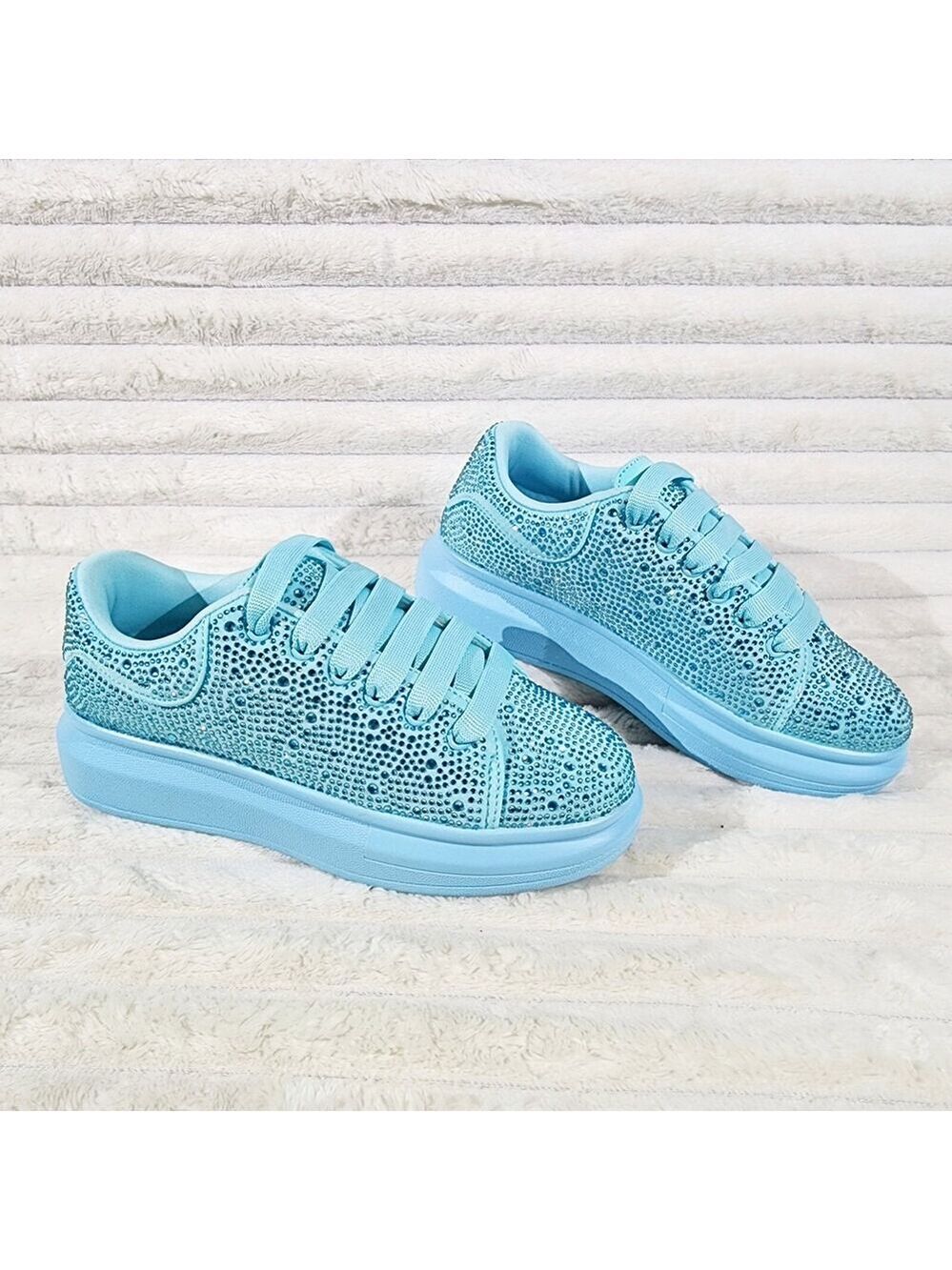 NIB Cush Baby Blue Rhinestone Sneakers Tennis Shoes - Picture 4 of 9